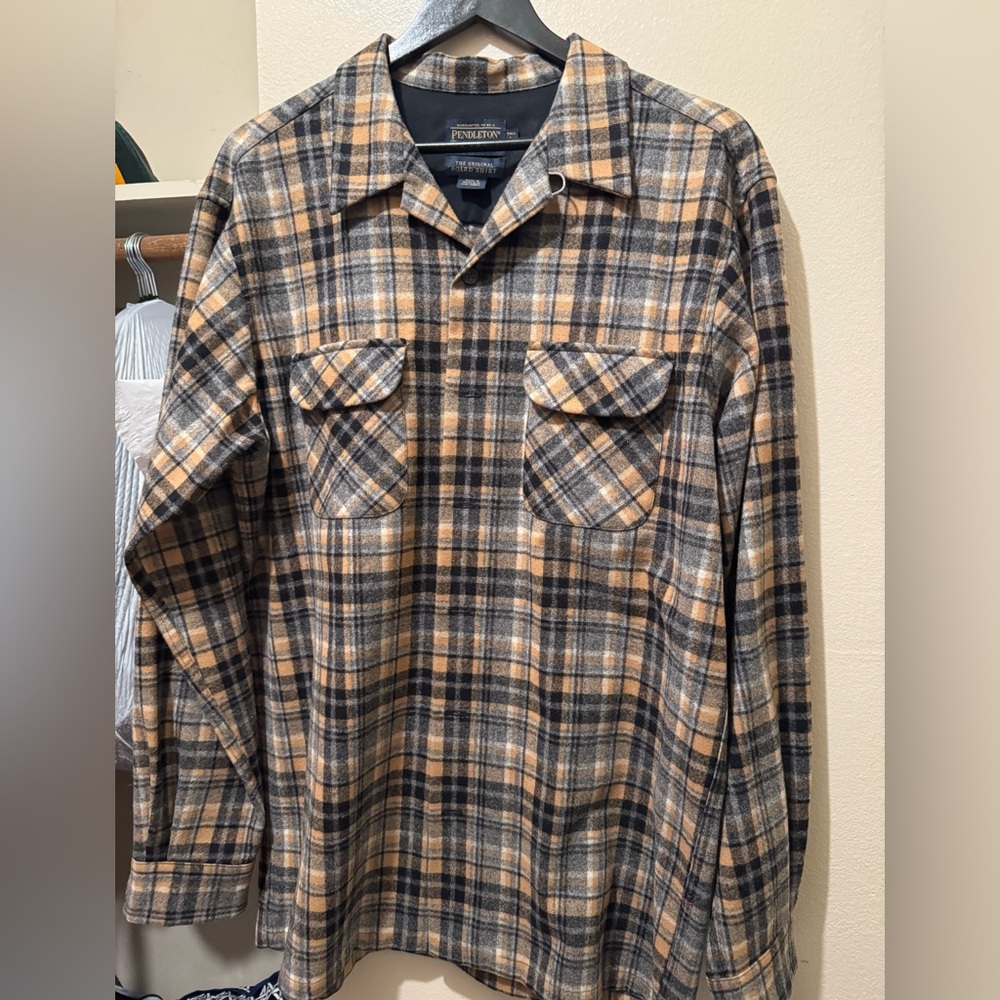 Pendleton Black and Tan Plaid Board Shirt